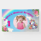 かわいいお洒落フローラユニコーンガーリー1歳の誕生日 横断幕 (横)
