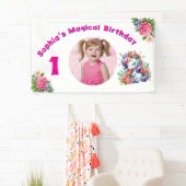 かわいいお洒落フローラユニコーンガーリー1歳の誕生日 横断幕 (インサイチュ)
