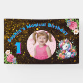 かわいいお洒落フローラユニコーンガーリー1歳の誕生日 横断幕 (横)