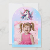 かわいいお洒落フローラユニコーン写真子供の誕生日 招待状 (裏面)