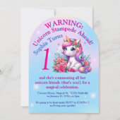 かわいいお洒落フローラユニコーン写真子供の誕生日 招待状 (正面)