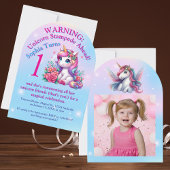 かわいいお洒落フローラユニコーン写真子供の誕生日 招待状