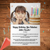 かわいいお洒落フローラユニコーン写真子供の誕生日 箔グリーティングカード