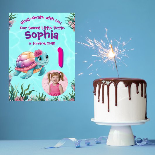 かわいいお洒落フローラ亀誕生日へようこそ ポスター