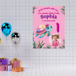 かわいいお洒落フローラ亀誕生日へようこそ ポスター