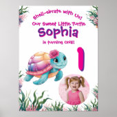 かわいいお洒落フローラ亀誕生日へようこそ ポスター (正面)