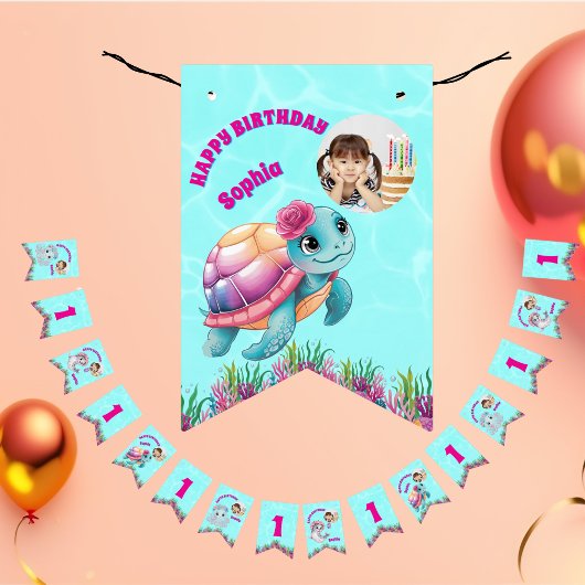 かわいいお洒落フローラ海生き物ガーリー写真 バンティングフラッグ