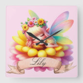 かわいいお洒落フローラ甘い夢の眠る妖精 スクエア壁時計 (正面)