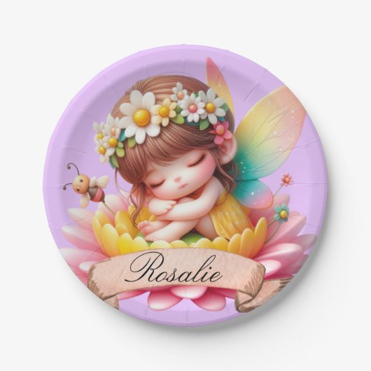 かわいいお洒落フローラ甘い夢の眠る妖精 ペーパープレート (正面)