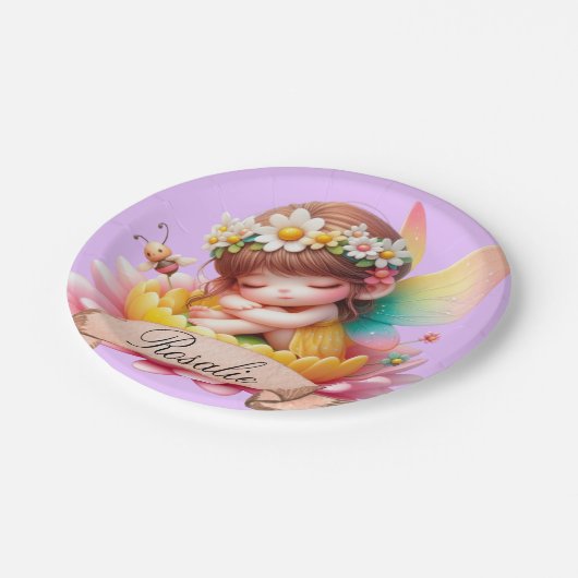 かわいいお洒落フローラ甘い夢の眠る妖精 ペーパープレート (アングル)