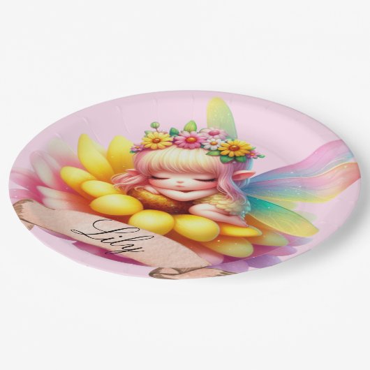 かわいいお洒落フローラ甘い夢の眠る妖精 ペーパープレート (アングル)