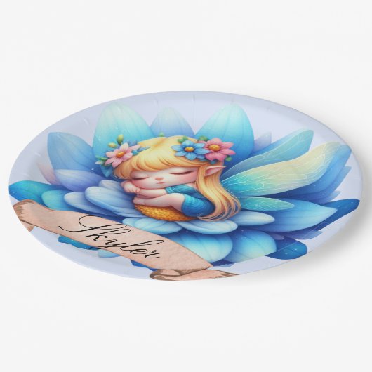 かわいいお洒落フローラ甘い夢の眠る妖精 ペーパープレート (アングル)