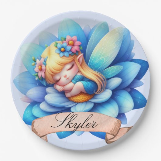かわいいお洒落フローラ甘い夢の眠る妖精 ペーパープレート (正面)