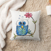 かわいいお洒落ブルーフクロウ クッション (ブランケット)