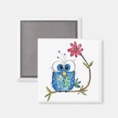 かわいいお洒落ブルーフクロウ マグネット (正面/裏面)