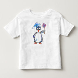 かわいいお洒落ペンギンと棒つきキャンデー トドラーTシャツ
