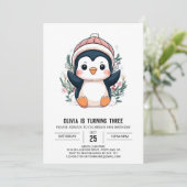 かわいいお洒落ペンギンデジタル誕生日 招待状 (スタンド正面)