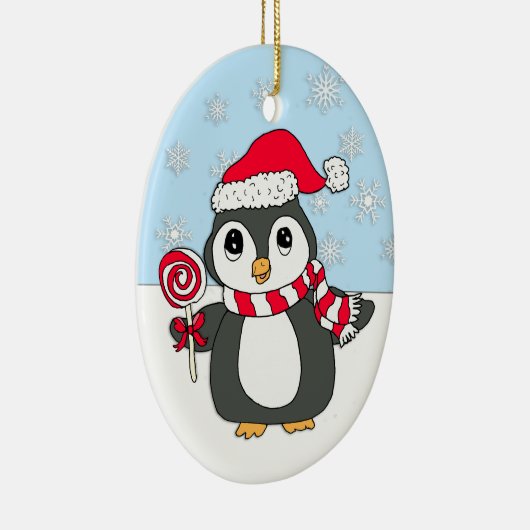 かわいいお洒落ペンギン棒つきキャンデー付きパーソナライズされた セラミックオーナメント (右)