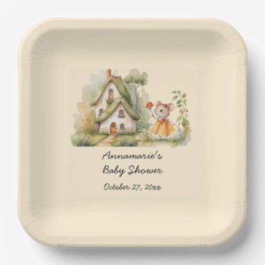 かわいいお洒落マウスの赤ちゃんシャワー | ペーパープレート (正面)