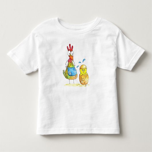 かわいいお洒落ママ鶏とベビー トドラーTシャツ (正面)