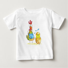 かわいいお洒落ママ鶏とベビー ベビーTシャツ