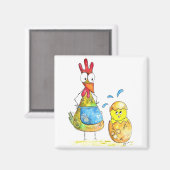 かわいいお洒落ママ鶏とベビー マグネット (正面/裏面)