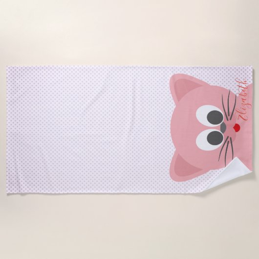 かわいいお洒落マンガ猫かわいいパーソナライズされた- ビーチタオル (正面)