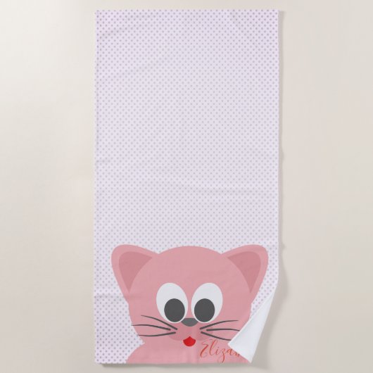 かわいいお洒落マンガ猫かわいいパーソナライズされた- ビーチタオル (正面)