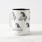 かわいいお洒落ユニコーンのキッズカラーパーソナライズされたリング ツートーンマグカップ (正面左)