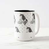 かわいいお洒落ユニコーンのキッズカラーパーソナライズされたリング ツートーンマグカップ (正面右)