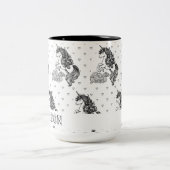 かわいいお洒落ユニコーンのキッズカラーパーソナライズされたリング ツートーンマグカップ (中央)