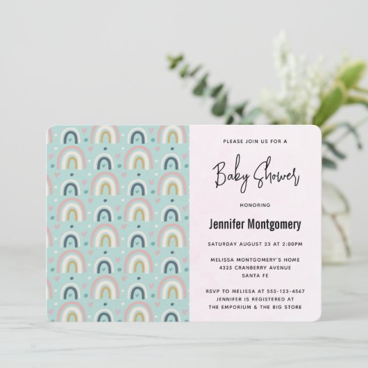 かわいいお洒落レインボーパターン赤ちゃんシャワー 招待状 (スタンド正面)