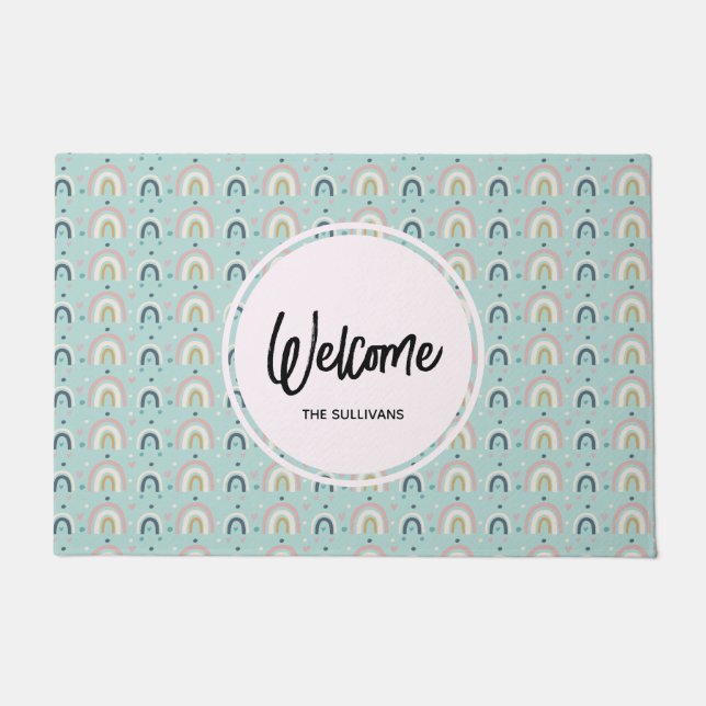 かわいいお洒落レインボーパターン ドアマット (正面)