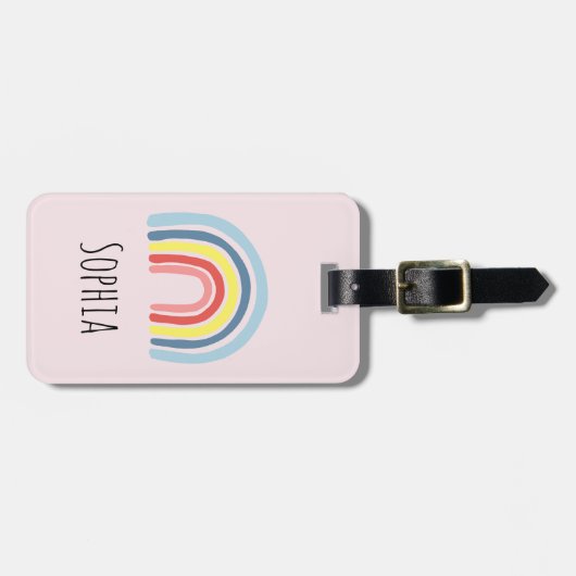 かわいいお洒落レインボー漫画と名前の子供たち ラゲッジタグ (正面横)