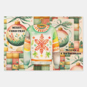 かわいいお洒落レトロ水色クリスマス ラッピングペーパーシート (正面)