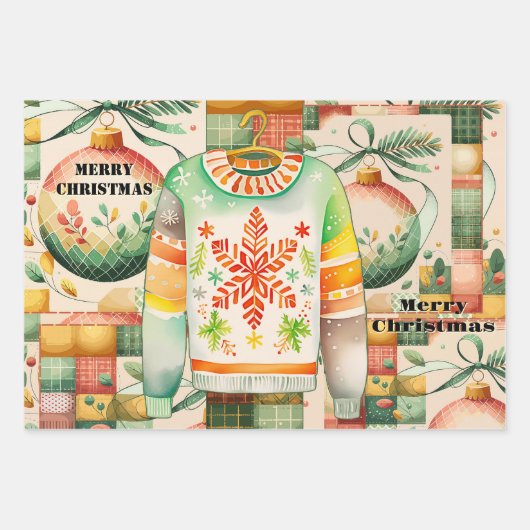 かわいいお洒落レトロ水色クリスマス ラッピングペーパーシート (正面)