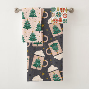 かわいいお洒落ヴィンテージスカンジナビアのクリスマスピンク バスタオルセット