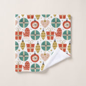 かわいいお洒落ヴィンテージスカンジナビアのクリスマスピンク バスタオルセット (ウォッシュタオル)