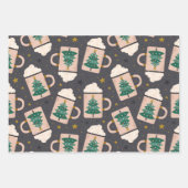 かわいいお洒落ヴィンテージスカンジナビアのクリスマスピンク ラッピングペーパーシート (正面3)