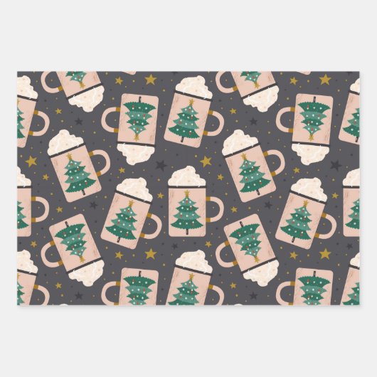 かわいいお洒落ヴィンテージスカンジナビアのクリスマスピンク ラッピングペーパーシート (正面3)