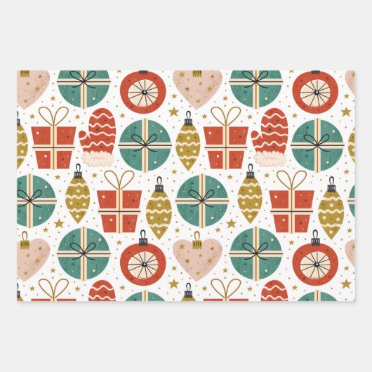 かわいいお洒落ヴィンテージスカンジナビアのクリスマスピンク ラッピングペーパーシート (正面2)
