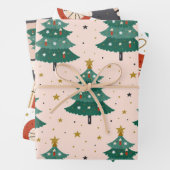 かわいいお洒落ヴィンテージスカンジナビアのクリスマスピンク ラッピングペーパーシート (インサイチュ)