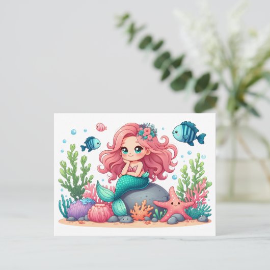 かわいいお洒落人魚と人魚の友達のシーン ポストカード (スタンド正面)