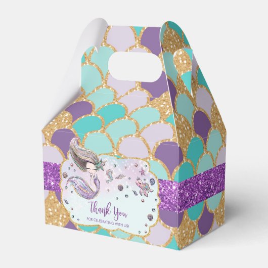 かわいいお洒落人魚の赤ちゃんシャワー女の子ありがとう フェイバーボックス (裏面サイド)