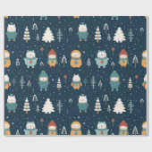かわいいお洒落冬のクマのクリスマス ラッピングペーパー (フラット)