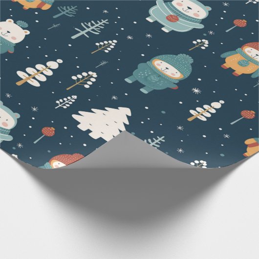 かわいいお洒落冬のクマのクリスマス ラッピングペーパー (角)