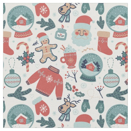 かわいいお洒落冬のクリスマスホリデーパターン ファブリック (クローズアップ)