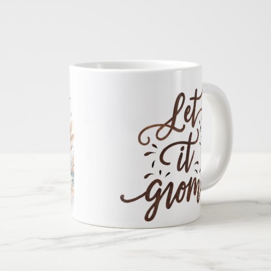 かわいいお洒落冬の格言水の色プリント金ゴールド ジャンボコーヒーマグカップ (正面右)