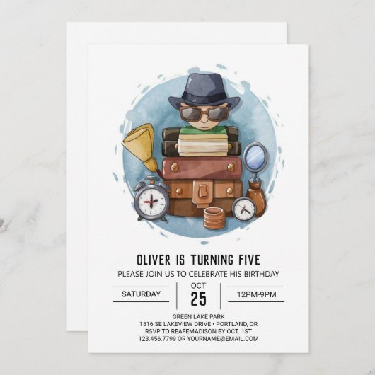 かわいいお洒落刑事誕生日 招待状 (正面/裏面)