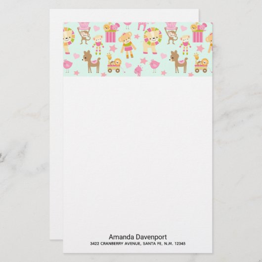 かわいいお洒落動物のおもちゃ 便箋 (正面/裏面)